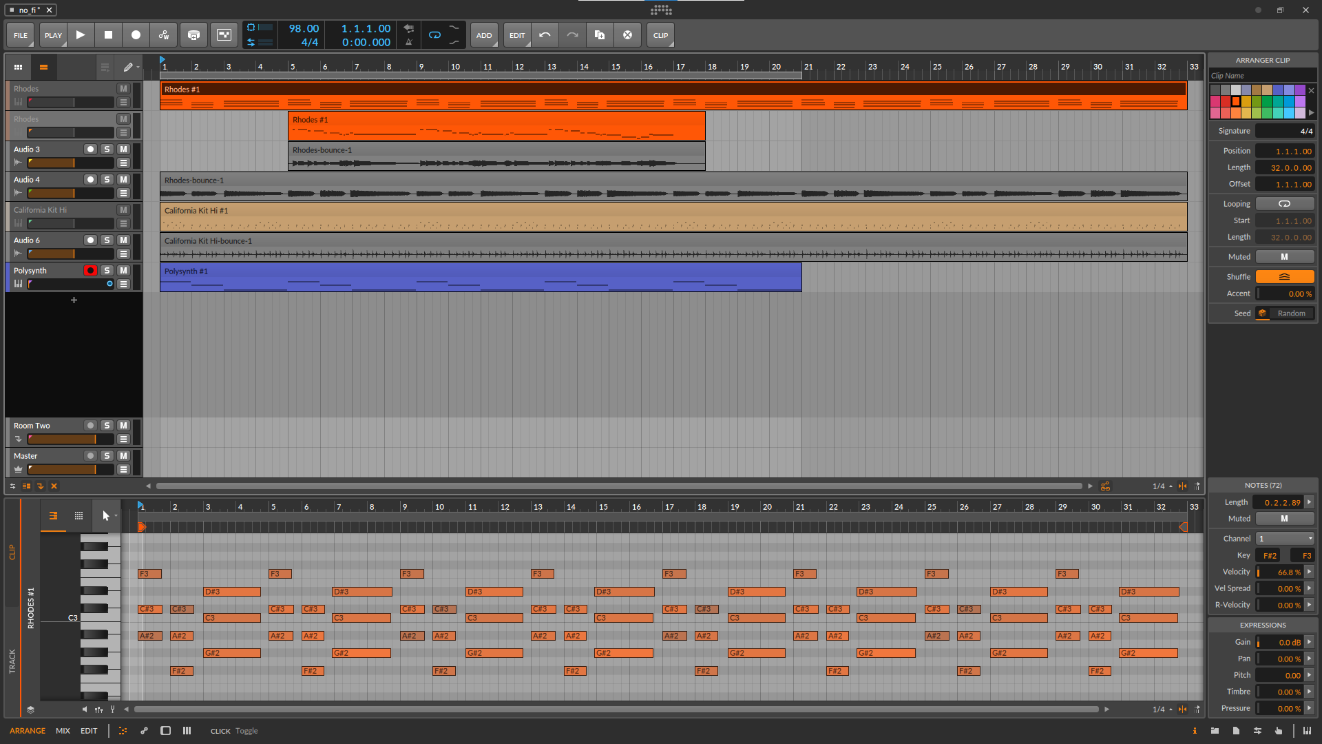 bitwig layout for embedded song